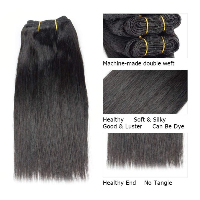 Selina Straight Human Hair Bundles With Closure 8 8 8 8+8 Inch 4x4 Lace Closure 100% Brazilian Virgin Human Hair 4 Bundles Wiht Closure Deals Hair Extensions Qucik Weave Bundles Natural Black - Image 4